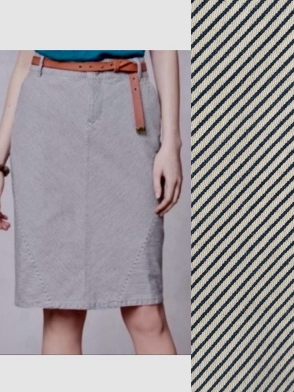 PILCRO Anthropologie Railroad Stripe Denim Skirt A-Line Blue and White Size 28